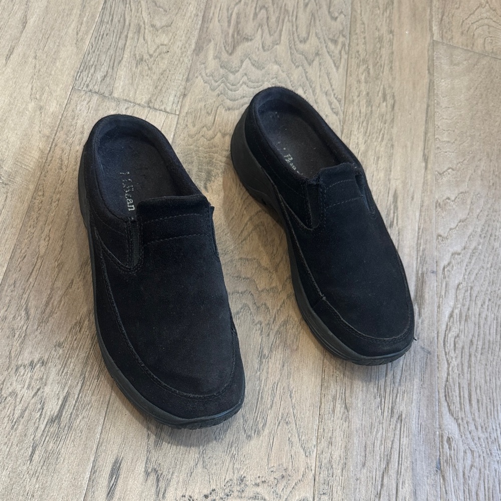 L.L. Bean Women's All Weather Black Suede Slip On Clog Shoes Size 8M at